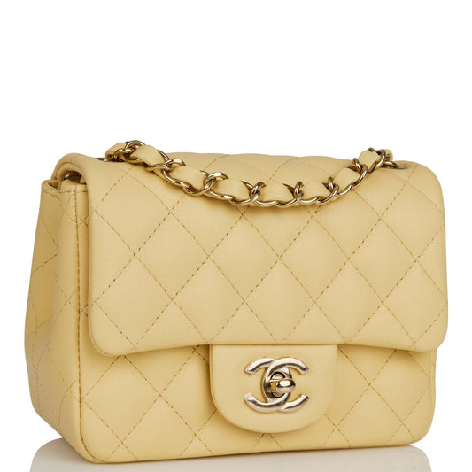 Chanel Mini Square Flap Bag Yellow Lambskin Light Gold Hardware Rovelle Bags