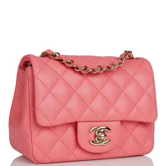 Chanel Mini Square Flap Bag Pink Lambskin Light Gold Hardware Rovelle Bags