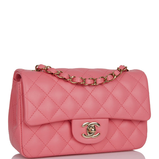 Chanel Mini Rectangular Flap Bag Coral Lambskin Light Gold Hardware Rovelle Bags