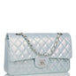 Chanel Medium Classic Double Flap Bag Blue Iridescent Lambskin Silver Hardware Rovelle Bags