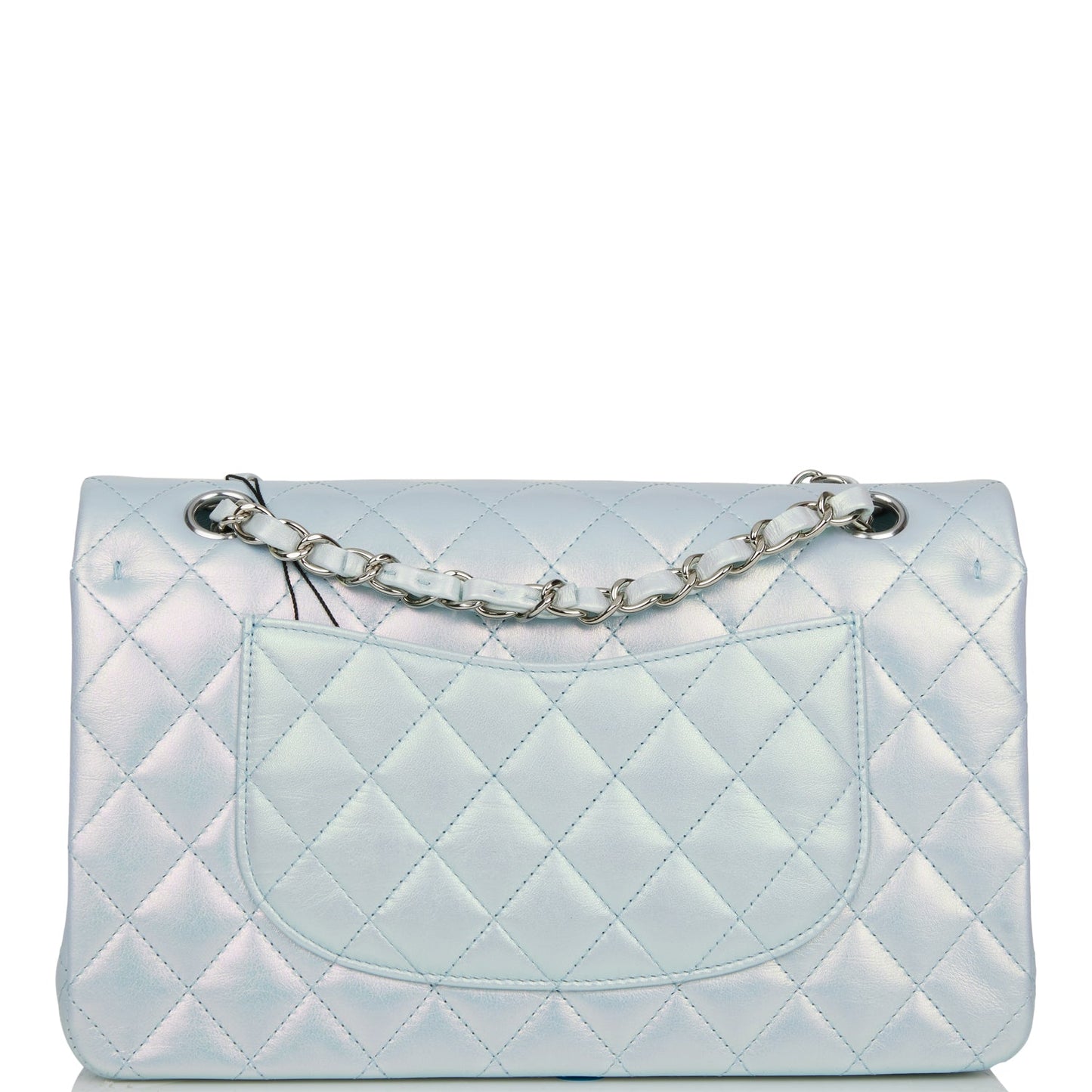 Chanel Medium Classic Double Flap Bag Blue Iridescent Lambskin Silver Hardware Rovelle Bags