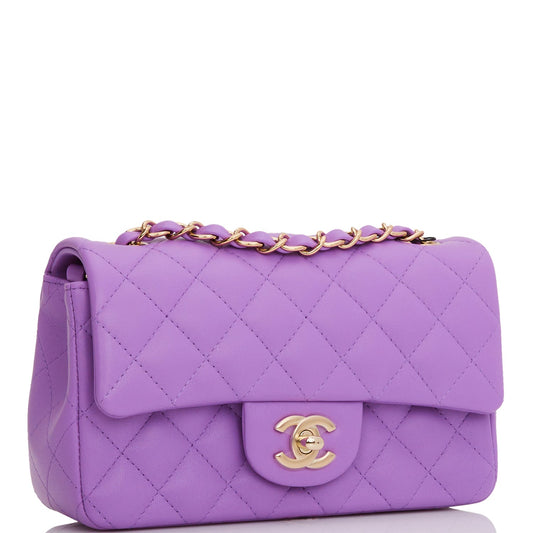 Chanel Mini Rectangular Flap Bag Purple Lambskin Light Gold Hardware Rovelle Bags