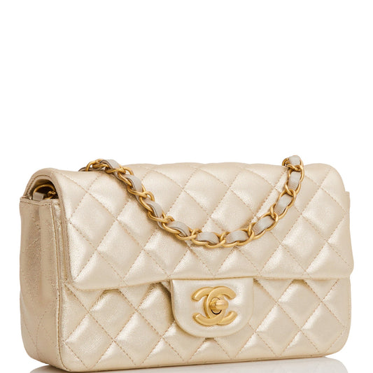 Chanel Mini Rectangular Flap Bag Gold Metallic Goatskin Antique Gold Hardware Rovelle Bags