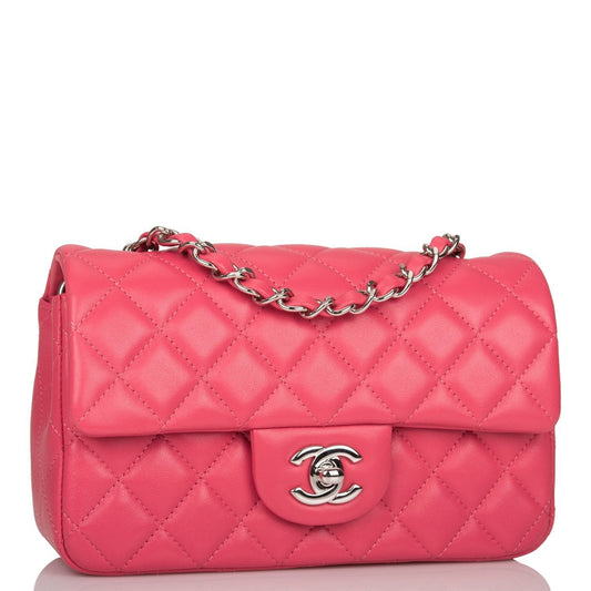 Chanel Pink Quilted Lambskin Rectangular Mini Classic Flap Bag Silver Hardware Rovelle Bags