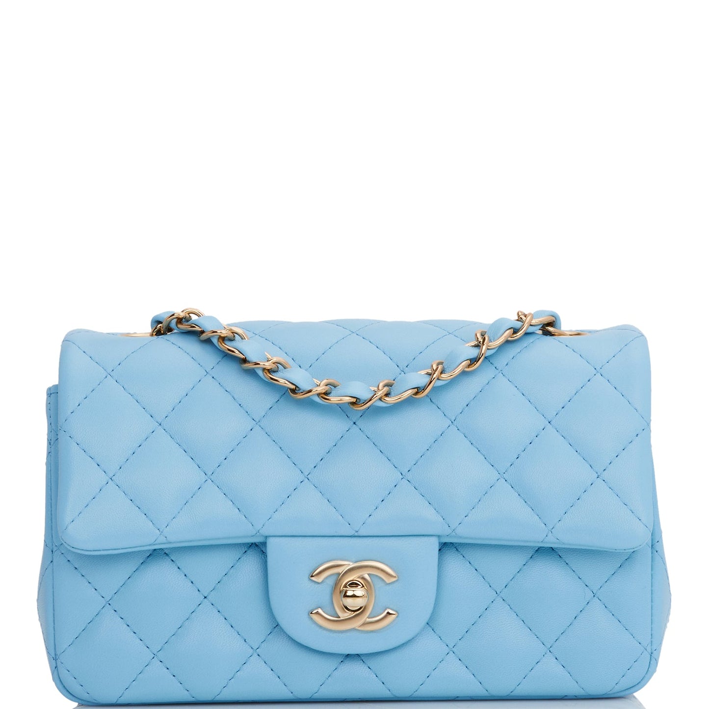 Chanel Mini Rectangular Flap Bag Blue Lambskin Light Gold Hardware Rovelle Bags