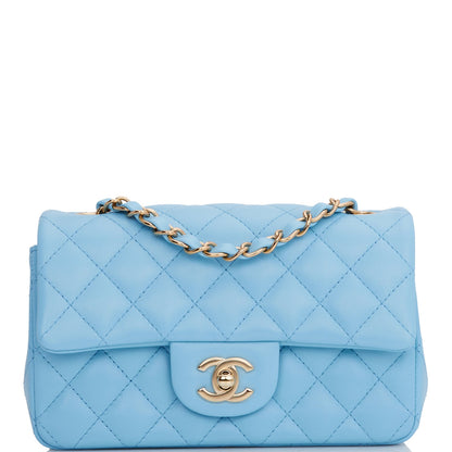 Chanel Mini Rectangular Flap Bag Blue Lambskin Light Gold Hardware Rovelle Bags