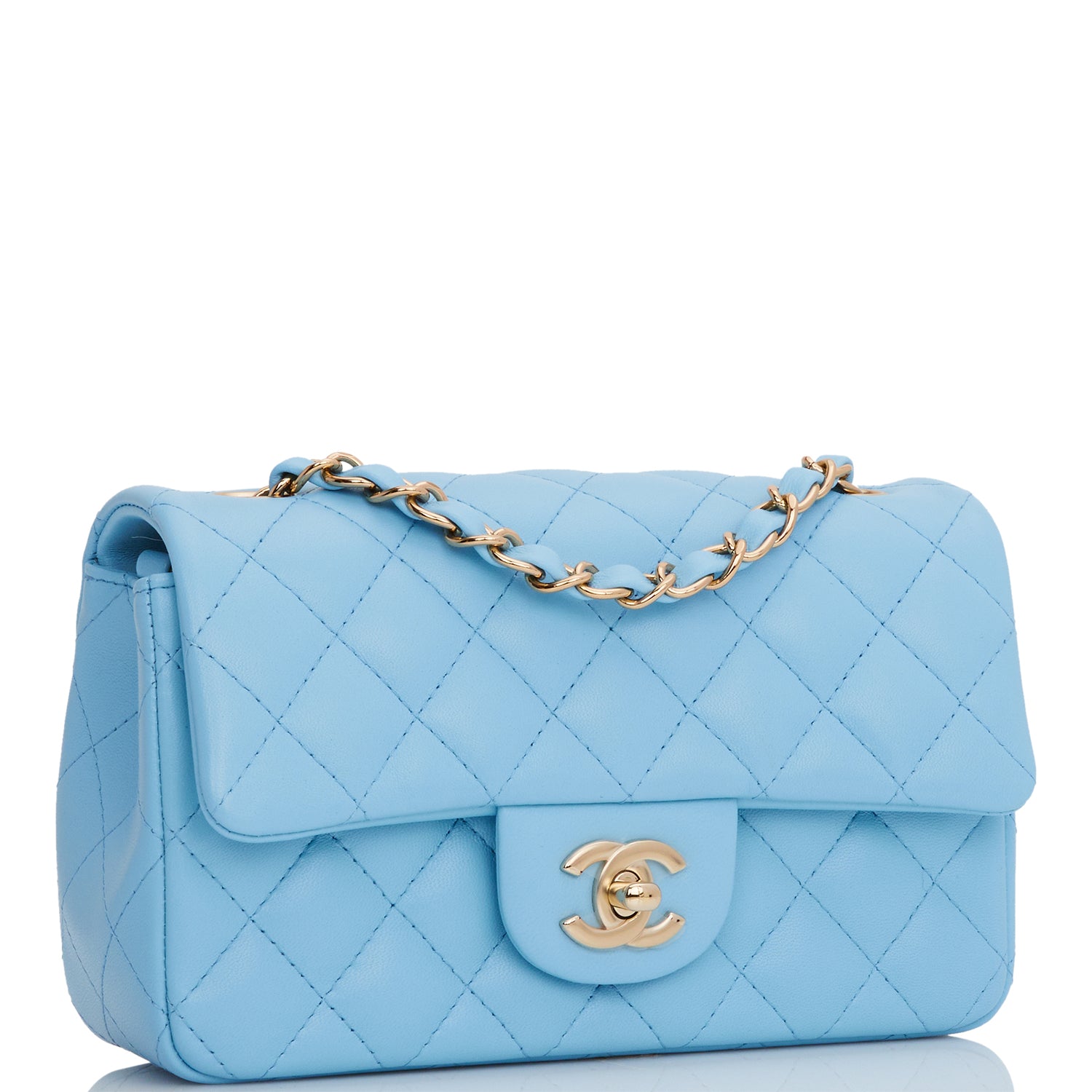 Chanel Mini Rectangular Flap Bag Blue Lambskin Light Gold Hardware Rovelle Bags