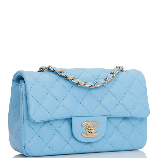 Chanel Mini Rectangular Flap Bag Blue Lambskin Light Gold Hardware Rovelle Bags