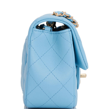 Chanel Mini Rectangular Flap Bag Blue Lambskin Light Gold Hardware Rovelle Bags