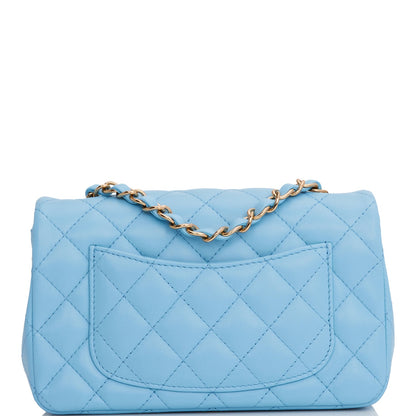 Chanel Mini Rectangular Flap Bag Blue Lambskin Light Gold Hardware Rovelle Bags