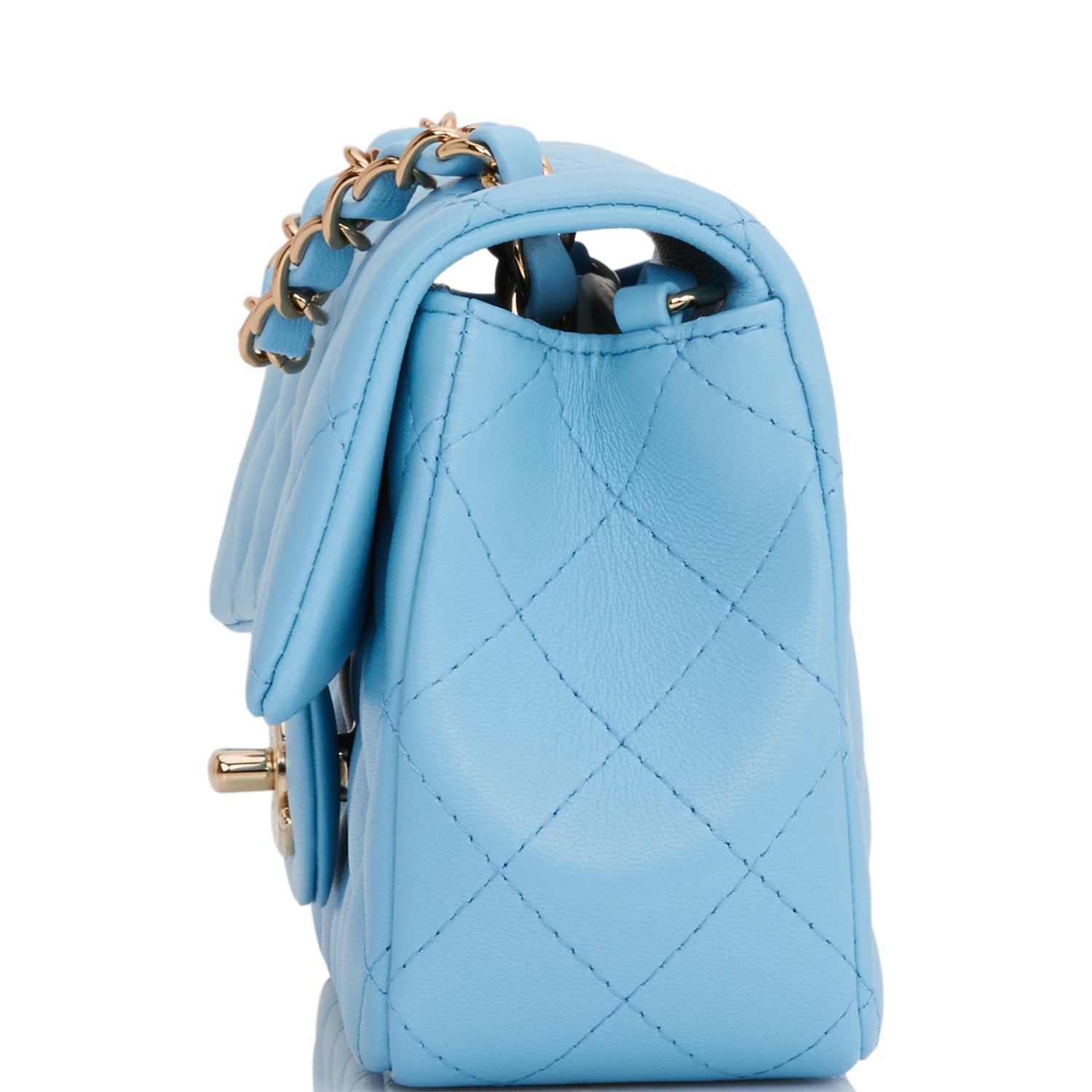 Chanel Mini Rectangular Flap Bag Blue Lambskin Light Gold Hardware Rovelle Bags