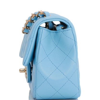 Chanel Mini Rectangular Flap Bag Blue Lambskin Light Gold Hardware Rovelle Bags