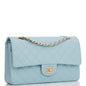 Chanel Medium Classic Double Flap Bag Blue Quilted Caviar Light Gold Hardware Rovelle Bags