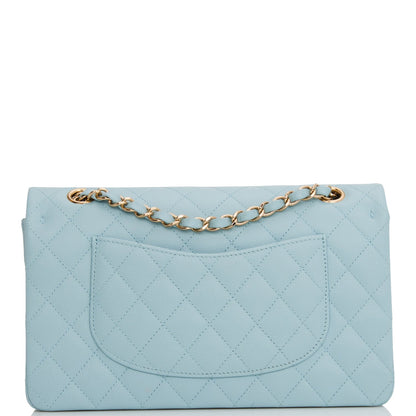 Chanel Medium Classic Double Flap Bag Blue Quilted Caviar Light Gold Hardware Rovelle Bags