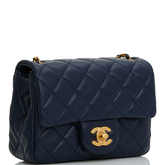 Chanel Pearl Crush Mini Square Flap Bag Navy Blue Lambskin Antique Gold Hardware Rovelle Bags