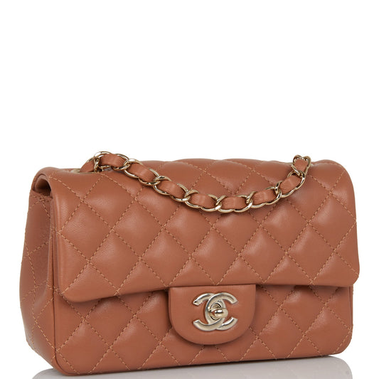 Chanel Mini Rectangular Flap Bag Caramel Lambskin Light Gold Hardware Rovelle Bags