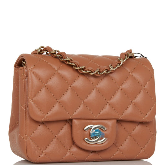 Chanel Mini Square Flap Bag Caramel Lambskin Light Gold Hardware Rovelle Bags