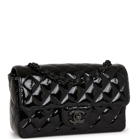 Chanel Mini Rectangular Flap Bag So Black Patent Black Hardware Rovelle Bags