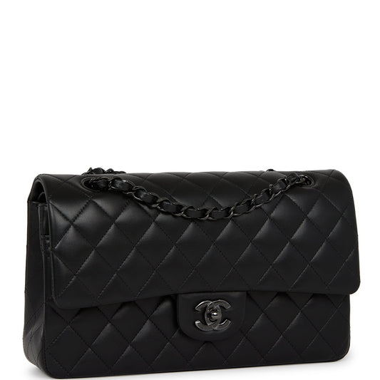 Chanel Medium Classic Double Flap Bag So Black Lambskin Black Hardware Rovelle Bags