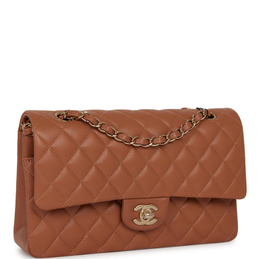 Chanel Medium Classic Double Flap Bag Caramel Lambskin Light Gold Hardware Rovelle Bags