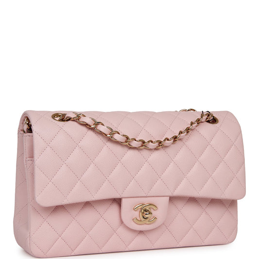 Chanel Medium Classic Double Flap Bag Light Pink Caviar Light Gold Hardware Rovelle Bags