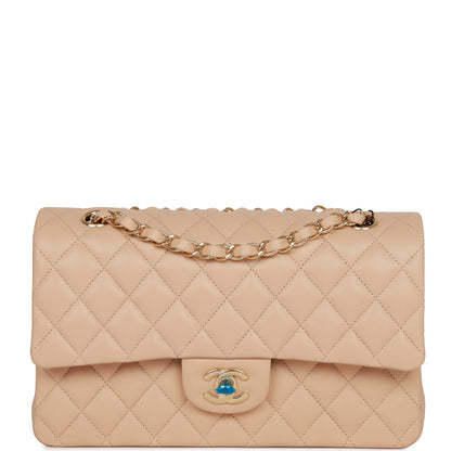Chanel Medium Classic Double Flap Bag Beige Lambskin Light Gold Hardware Rovelle Bags