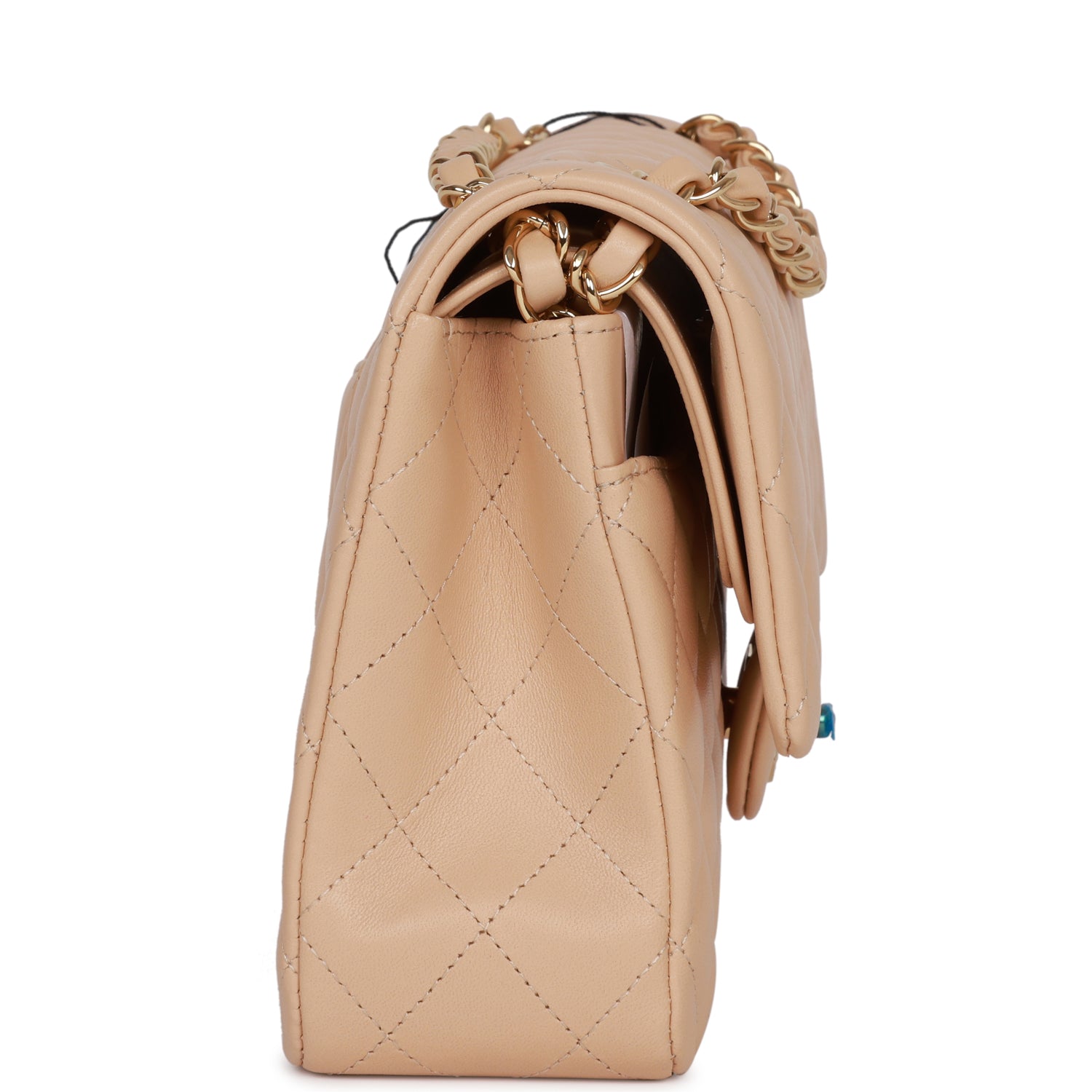 Chanel Medium Classic Double Flap Bag Beige Lambskin Light Gold Hardware Rovelle Bags