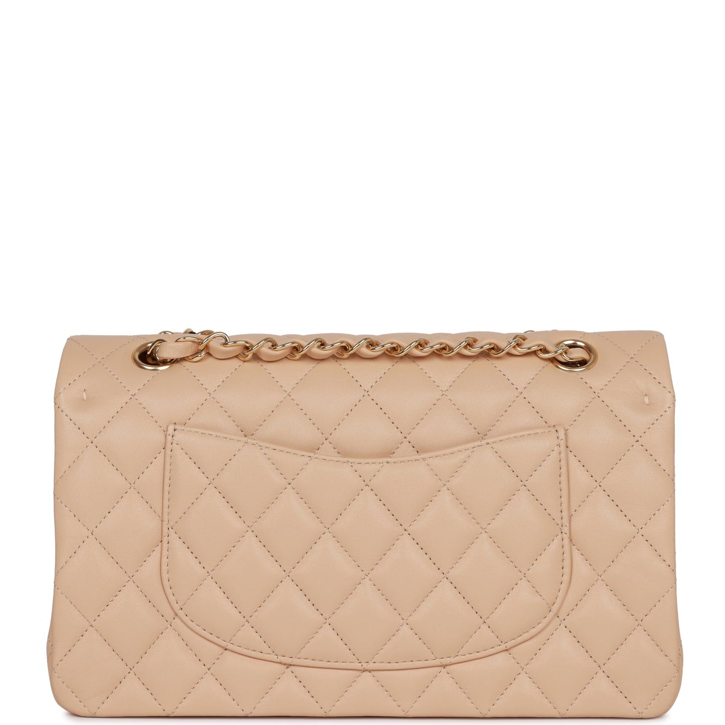 Chanel Medium Classic Double Flap Bag Beige Lambskin Light Gold Hardware Rovelle Bags