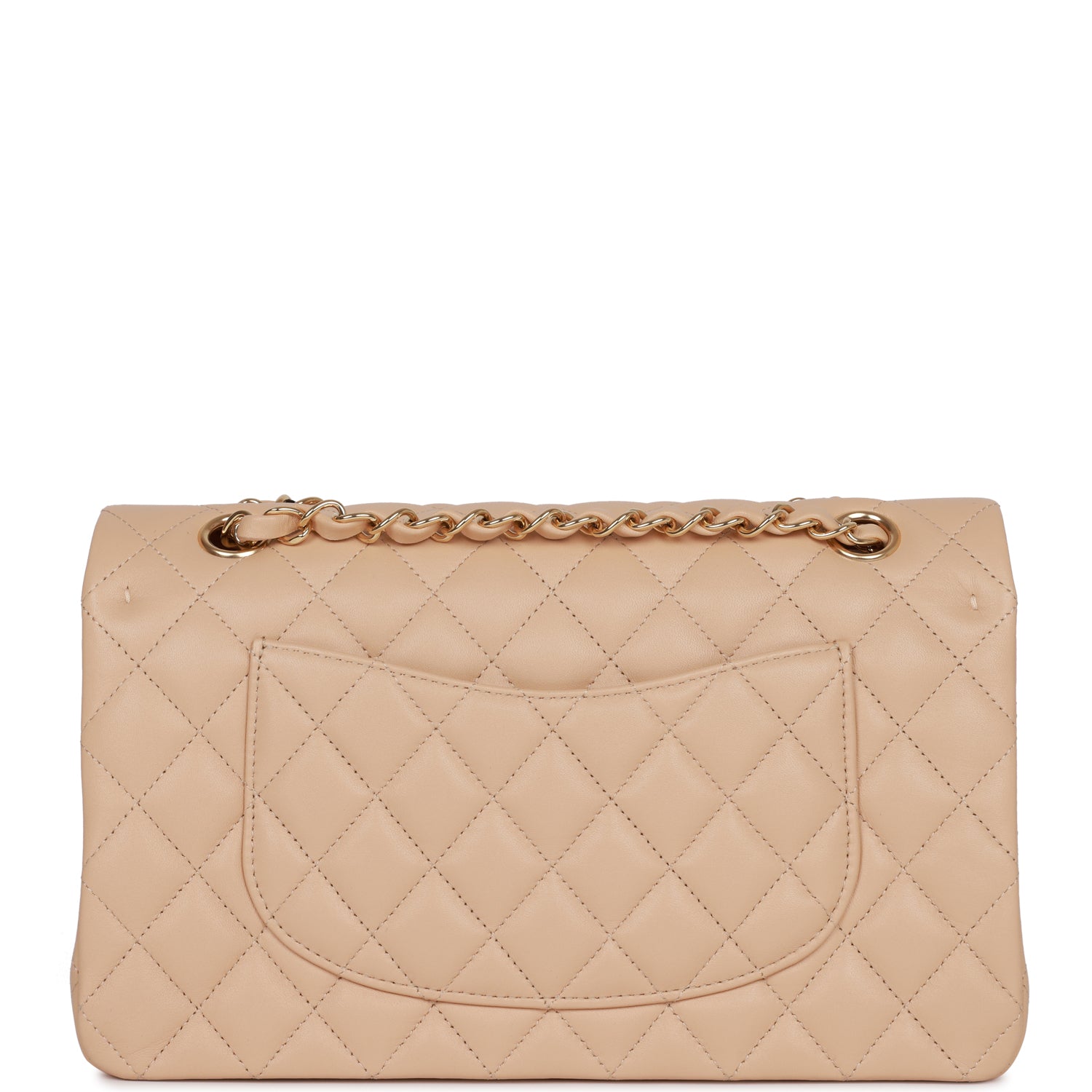 Chanel Medium Classic Double Flap Bag Beige Lambskin Light Gold Hardware Rovelle Bags