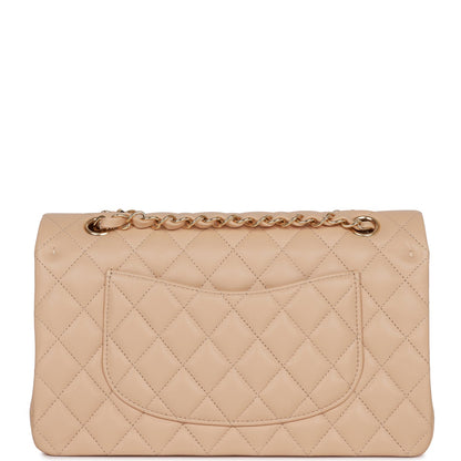 Chanel Medium Classic Double Flap Bag Beige Lambskin Light Gold Hardware Rovelle Bags