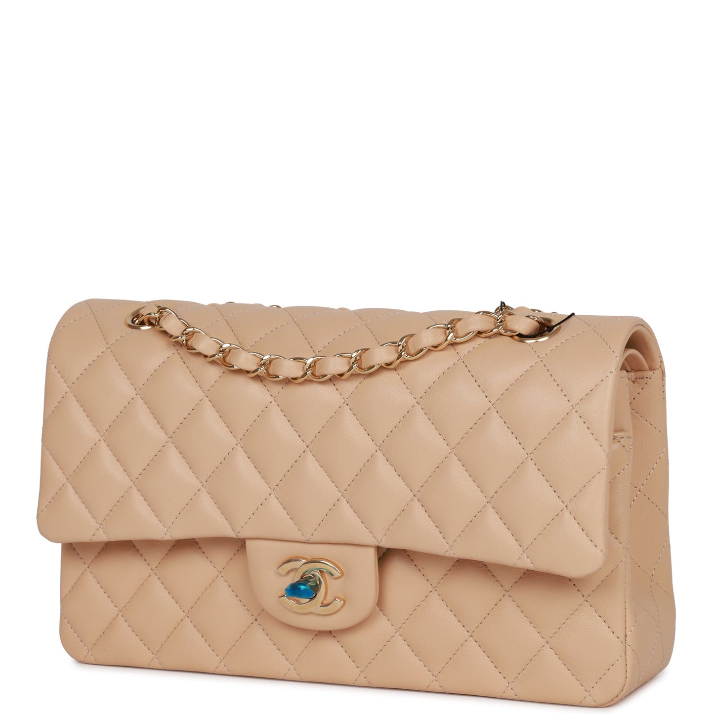 Chanel Medium Classic Double Flap Bag Beige Lambskin Light Gold Hardware Rovelle Bags