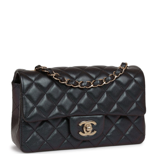 Chanel Mini Rectangular Flap Bag Black Metallic Lambskin Light Gold Hardware Rovelle Bags
