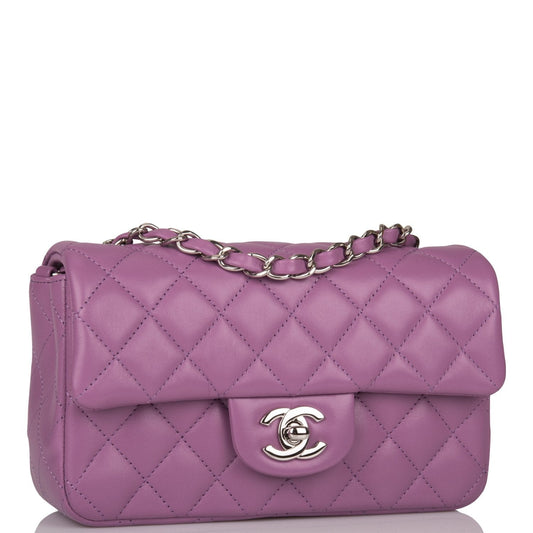 Chanel Mini Rectangular Flap Bag Purple Lambskin Silver Hardware Rovelle Bags