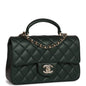 Chanel Mini Rectangular Flap With Top Handle Dark Green Lambskin Light Gold Hardware Rovelle Bags