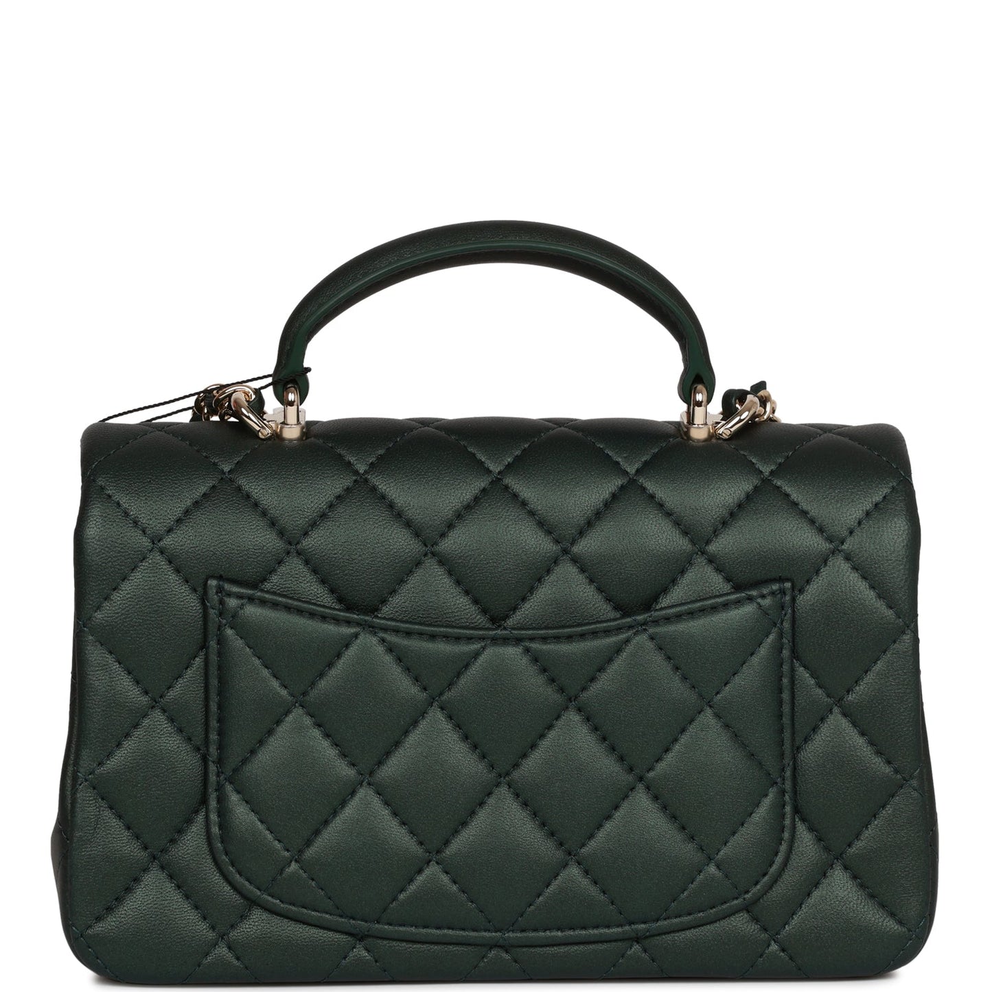 Chanel Mini Rectangular Flap With Top Handle Dark Green Lambskin Light Gold Hardware Rovelle Bags