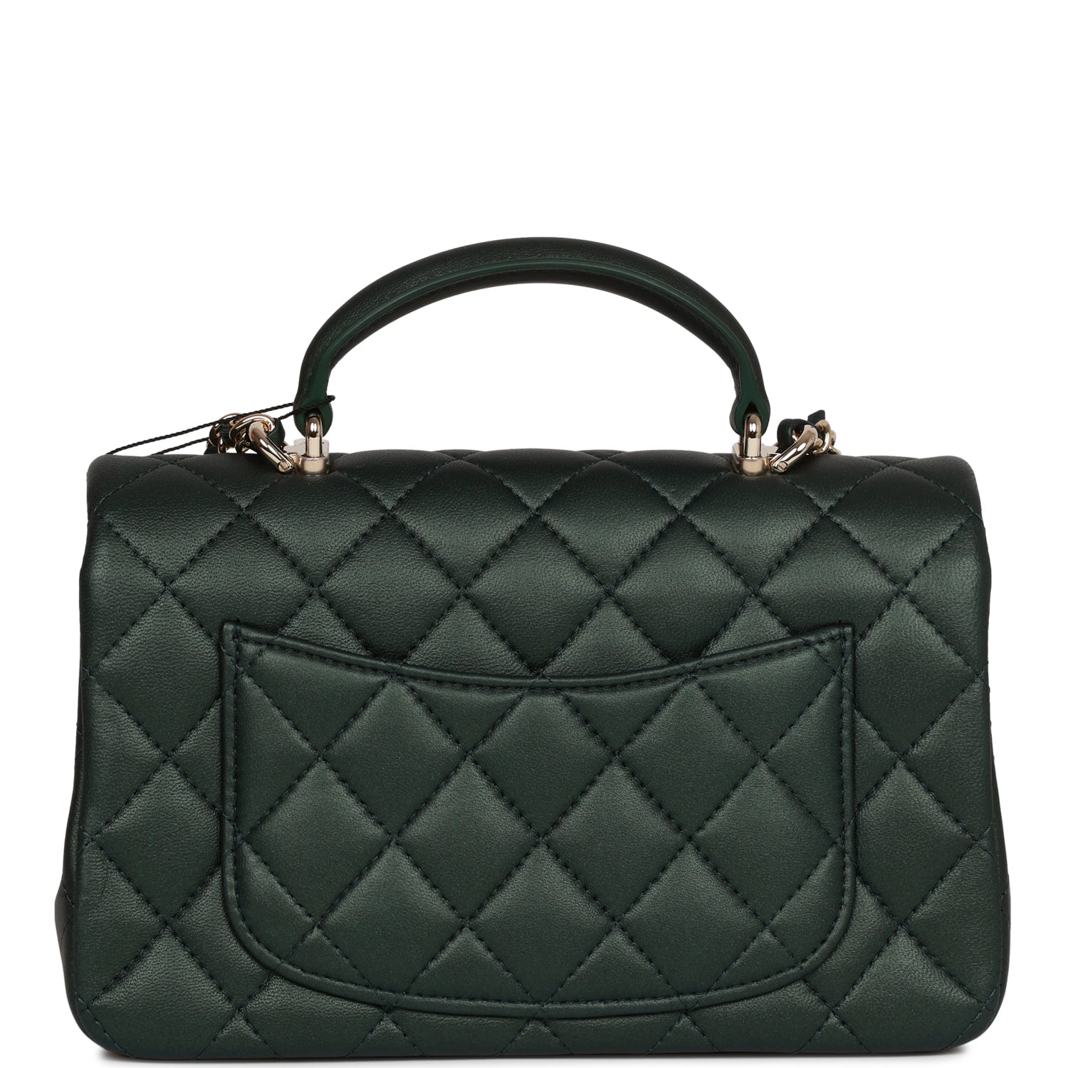 Chanel Mini Rectangular Flap With Top Handle Dark Green Lambskin Light Gold Hardware Rovelle Bags