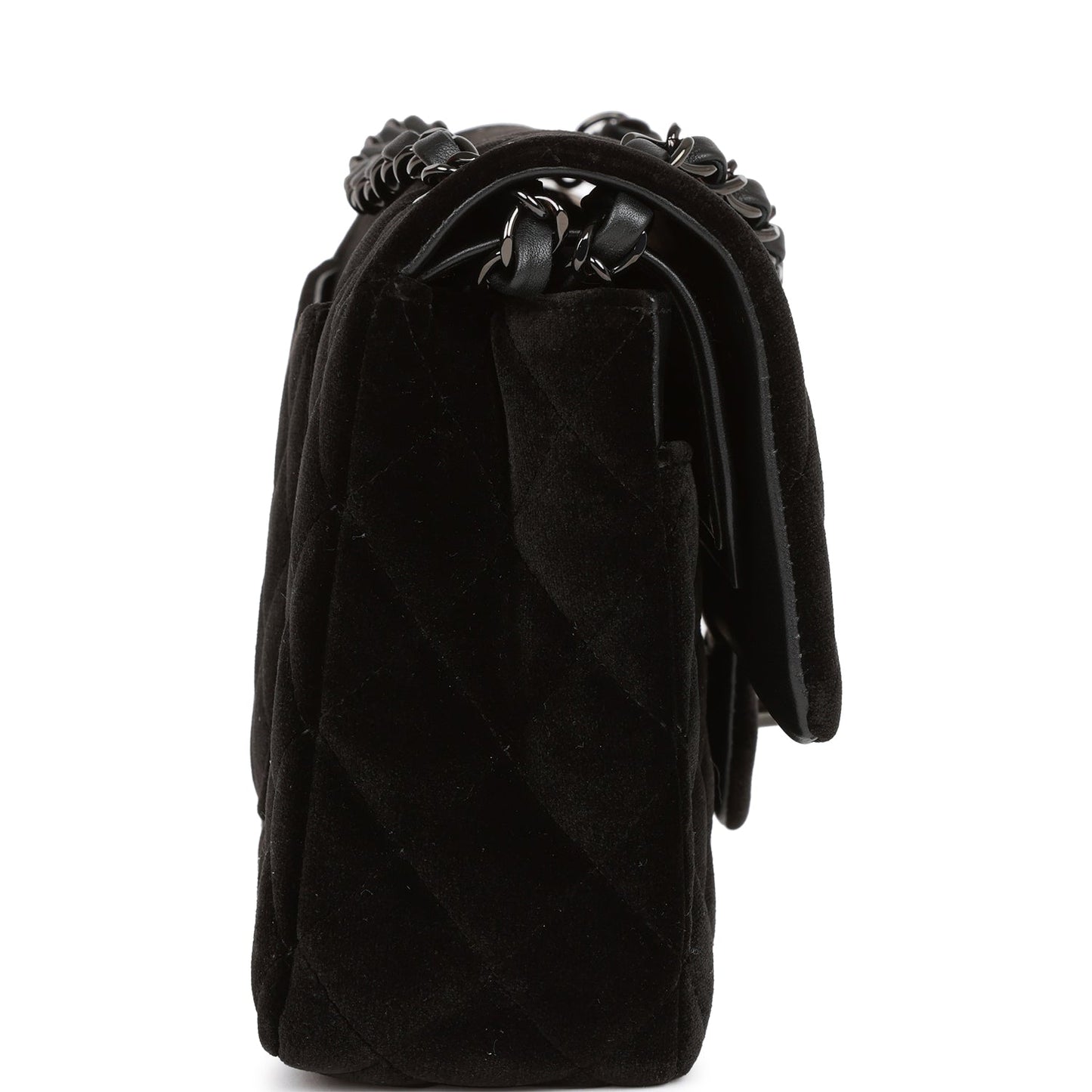 Chanel Medium Classic Double Flap Bag Black Velvet Ruthenium Hardware Rovelle Bags