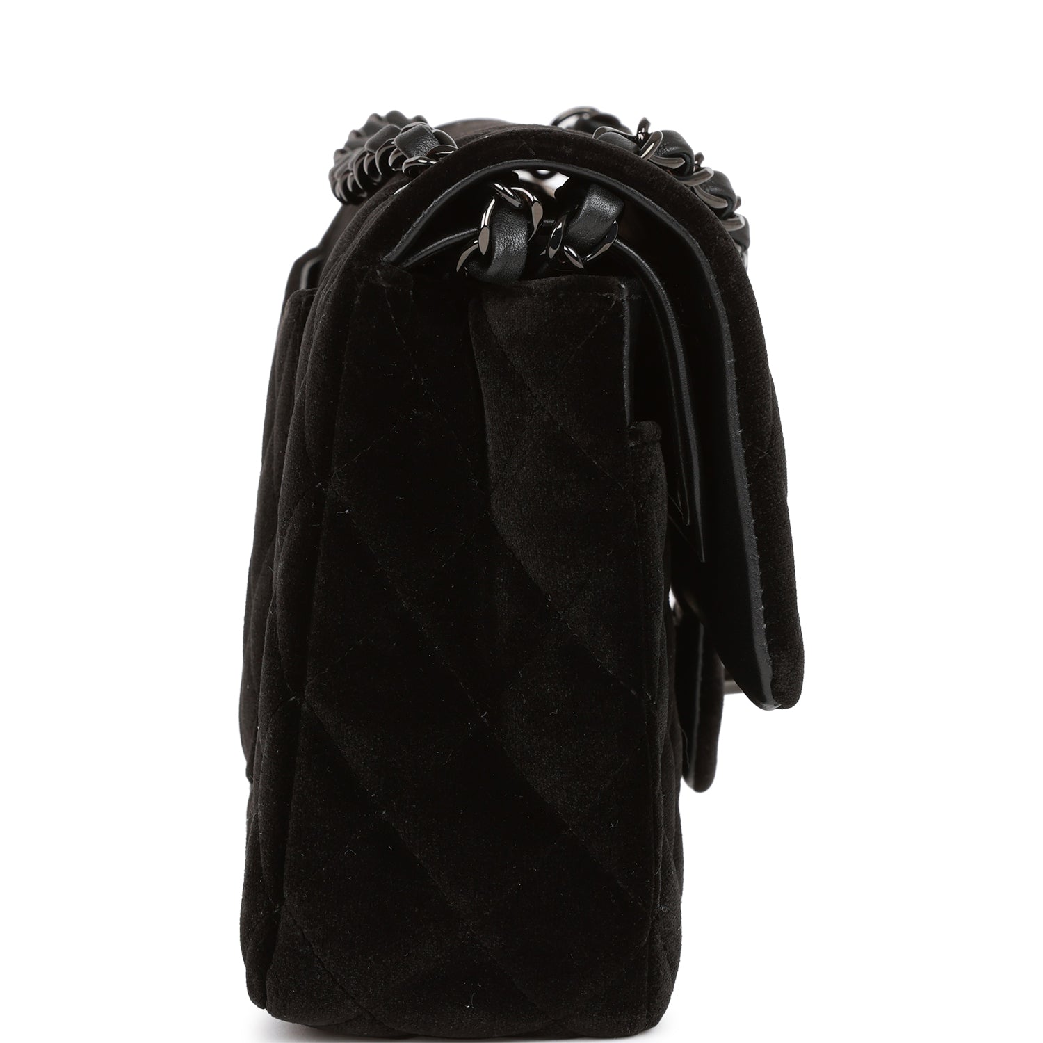 Chanel Medium Classic Double Flap Bag Black Velvet Ruthenium Hardware Rovelle Bags