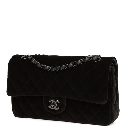 Chanel Medium Classic Double Flap Bag Black Velvet Ruthenium Hardware Rovelle Bags