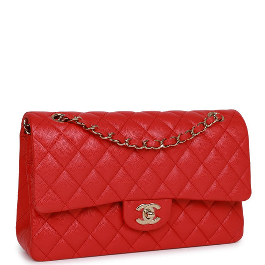 Chanel Medium Classic Double Flap Bag Red Caviar Light Gold Hardware Rovelle Bags