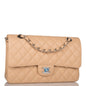 Chanel Medium Classic Double Flap Bag Beige Quilted Caviar Silver Hardware Rovelle Bags
