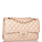 Chanel Medium Classic Double Flap Bag Beige Iridescent Calfskin Light Gold Hardware Rovelle Bags