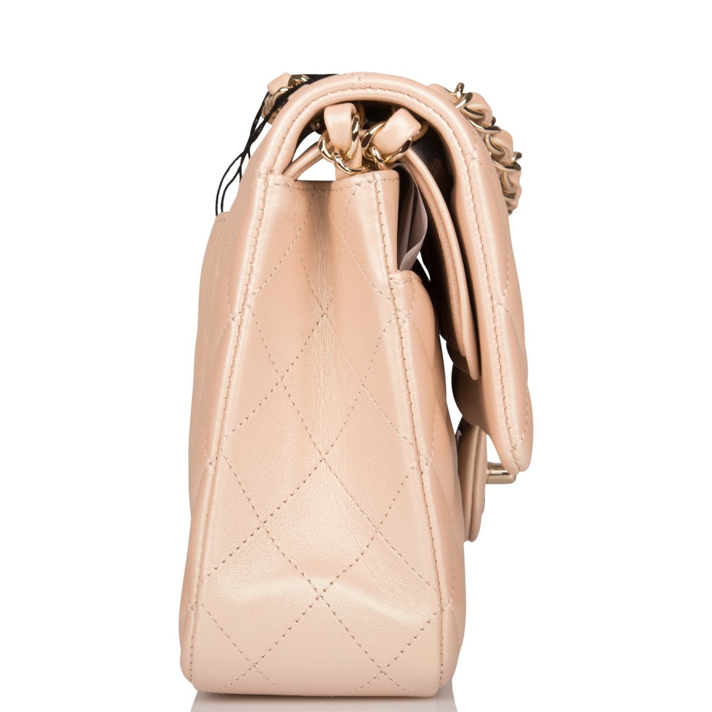 Chanel Medium Classic Double Flap Bag Beige Iridescent Calfskin Light Gold Hardware Rovelle Bags