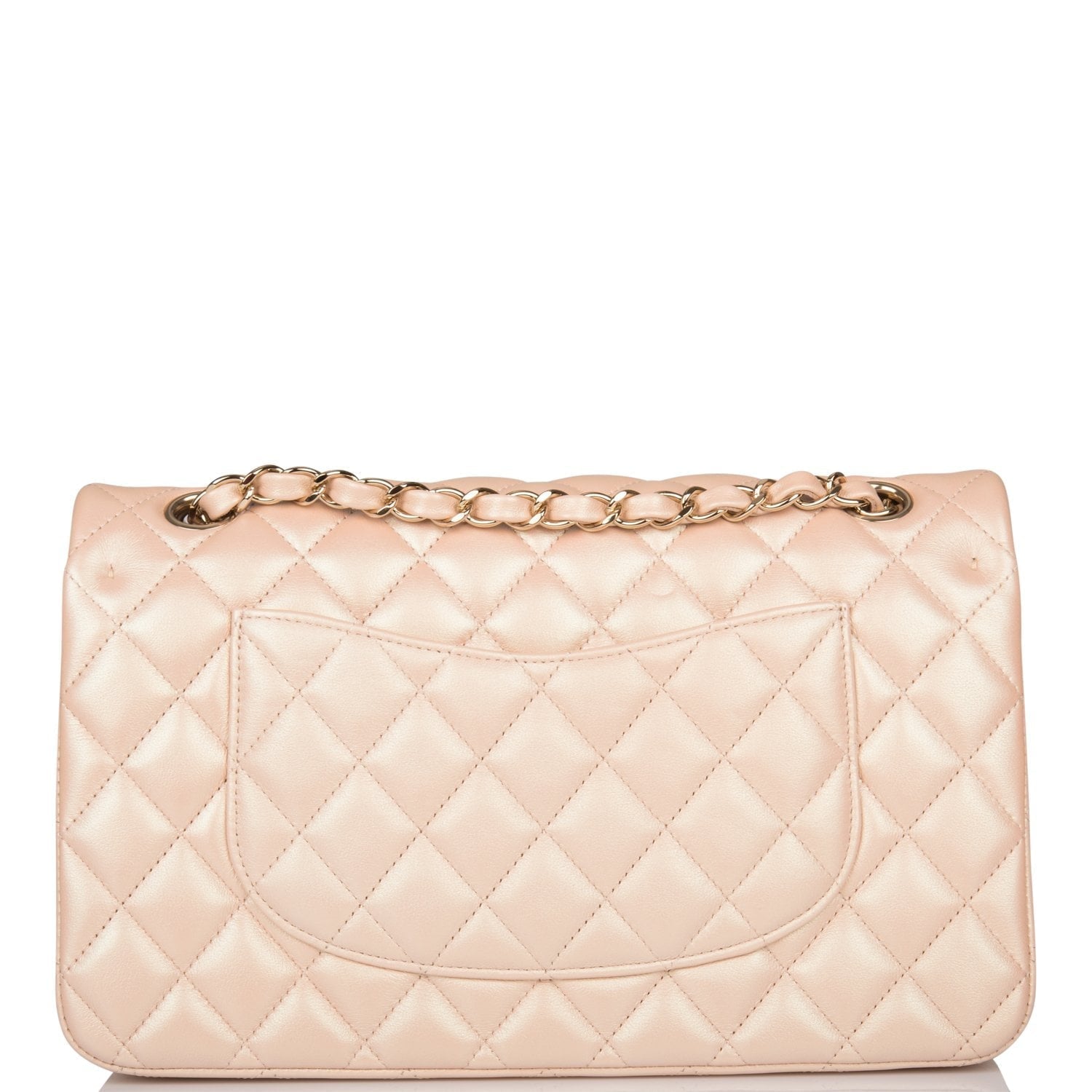 Chanel Medium Classic Double Flap Bag Beige Iridescent Calfskin Light Gold Hardware Rovelle Bags