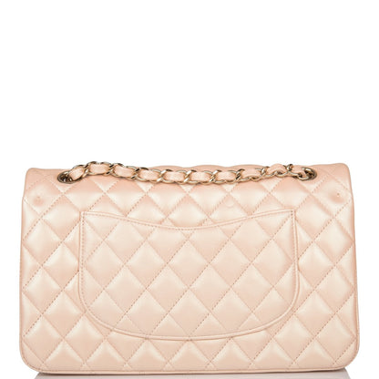 Chanel Medium Classic Double Flap Bag Beige Iridescent Calfskin Light Gold Hardware Rovelle Bags