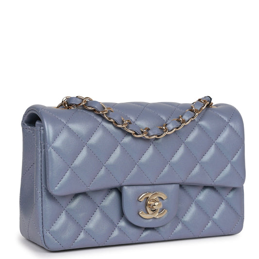 Chanel Mini Rectangular Flap Bag Light Purple Iridescent Quilted Lambskin Light Gold Hardware Rovelle Bags