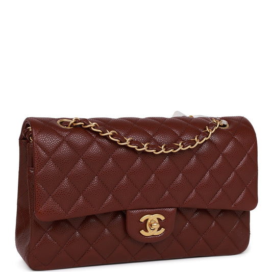Chanel Medium Classic Double Flap Bag Burgundy Caviar Antique Gold Hardware Rovelle Bags