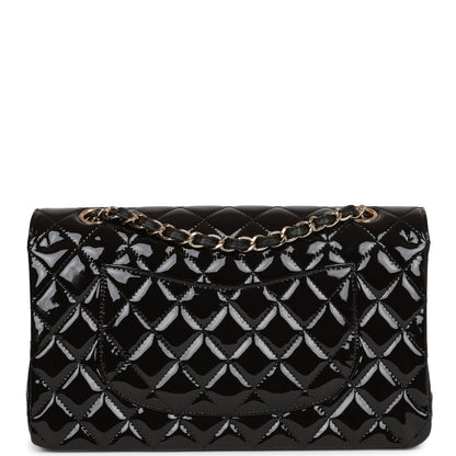 Chanel Medium Classic Double Flap Bag Black Patent Light Gold Hardware Rovelle Bags