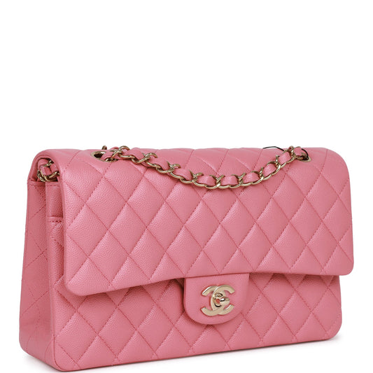 Chanel Medium Classic Double Flap Bag Dark Pink Caviar Light Gold Hardware Rovelle Bags