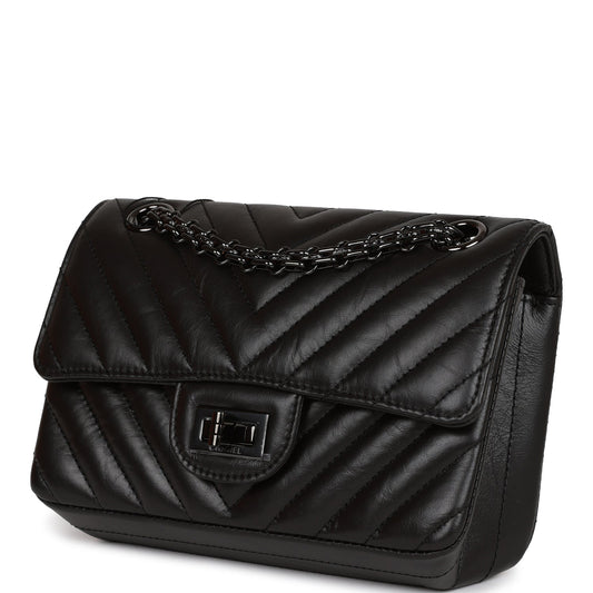 Chanel Mini Reissue 2 55 So Black Chevron Calfskin Black Hardware Rovelle Bags